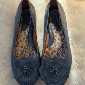 Born Women's Slate Leather Flats with Floral Accent